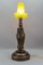 Art Deco Tischlampe mit Eulenskulptur & Gelbem Glas Lampenschirm, 1920er 3