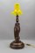 Art Deco Table Lamp with Owl Sculpture and Yellow Glass Lampshade, 1920s 8