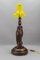 Art Deco Tischlampe mit Eulenskulptur & Gelbem Glas Lampenschirm, 1920er 8