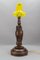 Art Deco Table Lamp with Owl Sculpture and Yellow Glass Lampshade, 1920s 2