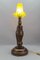 Art Deco Table Lamp with Owl Sculpture and Yellow Glass Lampshade, 1920s 4