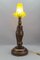Lámpara de mesa Art Déco con escultura de búho y pantalla de vidrio amarillo, años 20, Imagen 4