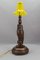Lámpara de mesa Art Déco con escultura de búho y pantalla de vidrio amarillo, años 20, Imagen 19