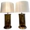 Large Glass and Patinated Brass Table Lamps, 1980s, Set of 2 1