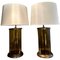 Large Glass and Patinated Brass Table Lamps, 1980s, Set of 2 1