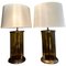 Large Glass and Patinated Brass Table Lamps, 1980s, Set of 2, Image 1