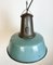 Large Industrial Petrol Enamel Factory Lamp with Cast Iron Top, 1960s 2