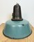 Large Industrial Petrol Enamel Factory Lamp with Cast Iron Top, 1960s 14