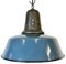 Industrielle blaue Emaille Fabriklampe mit gusseiserner Tischplatte, 1960er 1