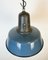 Industrielle blaue Emaille Fabriklampe mit gusseiserner Tischplatte, 1960er 8