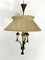 Mid-Century Brass Chandelier with Fabric Lampshade, 1950s, Image 1