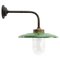 Vintage Industrial Brass and Glass Wall Light in Green Enamel 1