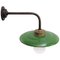Vintage Industrial Brass and Glass Wall Light in Green Enamel 4