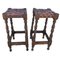 Spanische Mid-Century Hocker aus Leder & Holz, 2 . Set 1