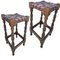 Tabourets Mid-Century en Cuir et Bois, Espagne, Set de 2 2