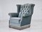 Vintage Danish Wingback Armchair in Light Blue Velour, 1950s 8