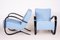 Art Deco Model H-269 Lounge Chairs in Beech and Blue Upholstery attributed to Jindřich Halabala for Up Závody, Former Czechoslovakia, 1930s, Set of 2, Image 7