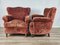 Large Buffered Armchairs in Red Fabric with Wooden Feet, 1950, Set of 2 5