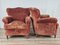 Large Buffered Armchairs in Red Fabric with Wooden Feet, 1950, Set of 2 3