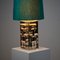 Vintage Swedish Modern Square Glass Table Lamp with Original Green Shade, 1960s, Image 5