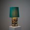 Vintage Swedish Modern Square Glass Table Lamp with Original Green Shade, 1960s 4