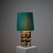 Vintage Swedish Modern Square Glass Table Lamp with Original Green Shade, 1960s, Image 4