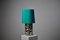 Vintage Swedish Modern Square Glass Table Lamp with Original Green Shade, 1960s 2