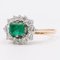 Vintage 18k Two-Tone Gold Daisy Ring with Emerald and Diamonds, 1960s 4