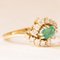 Vintage 14k Yellow Gold Daisy Ring with Emerald and Diamonds, 1970s, Image 8