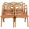 Sedie da pranzo Sawbuck in quercia e pelle color cognac di Hans Wegner, anni '70, set di 6, Immagine 2