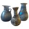 Cenedese Style Blue and Gray Scavo Murano Glass Vases, 1970s, Set of 3 1