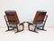 Wooden Lounge Chairs with Molded Plywood Backrest and Blue Upholstery, Set of 2, Image 7