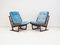 Wooden Lounge Chairs with Molded Plywood Backrest and Blue Upholstery, Set of 2 1