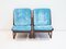 Wooden Lounge Chairs with Molded Plywood Backrest and Blue Upholstery, Set of 2 2