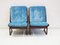 Wooden Lounge Chairs with Molded Plywood Backrest and Blue Upholstery, Set of 2 3