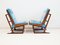 Wooden Lounge Chairs with Molded Plywood Backrest and Blue Upholstery, Set of 2 5