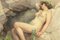 Giuseppe Lallich, Naked Woman on the Rocks, Watercolor, Early 20th Century, Framed 2