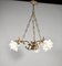 Mid-Century French Ceiling Light with Three Floral Shades 1