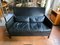Vintage Molteni Black Leather Sofa, 1980s, Image 1