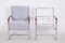 Bauhaus Grey Tubular Armchairs Chrome-Plated Steel & New Upholstery attributed to Mücke Melder, Czech, 1930s, Set of 2 14
