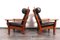 Set of Leather and Oak Ox-Shape Armchairs, 1950s, Image 2