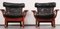 Set of Leather and Oak Ox-Shape Armchairs, 1950s, Image 13