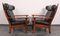 Set of Leather and Oak Ox-Shape Armchairs, 1950s, Image 6