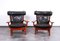 Set of Leather and Oak Ox-Shape Armchairs, 1950s, Image 1