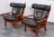 Leather and Oak Ox-Shape Armchairs, 1950s, Set of 2 10