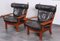 Set of Leather and Oak Ox-Shape Armchairs, 1950s, Image 10