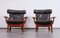 Set of Leather and Oak Ox-Shape Armchairs, 1950s 15