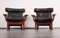 Set of Leather and Oak Ox-Shape Armchairs, 1950s, Image 12