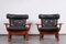 Leather and Oak Ox-Shape Armchairs, 1950s, Set of 2 11