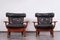 Set of Leather and Oak Ox-Shape Armchairs, 1950s, Image 11
